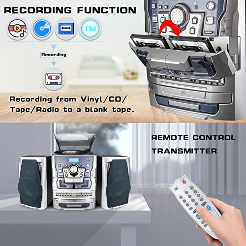Boom Box CD and Cassette Tape Player, Hernpark Rechargeable CD Tape Player  with Remote Control, Bluetooth, FM Radio, Sleep Mode, Stereo Sound, EQ